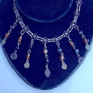 Handmade Multi Beads Boho Statement Metal Necklace
